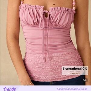 Pink Lace Trim Ruched Top
